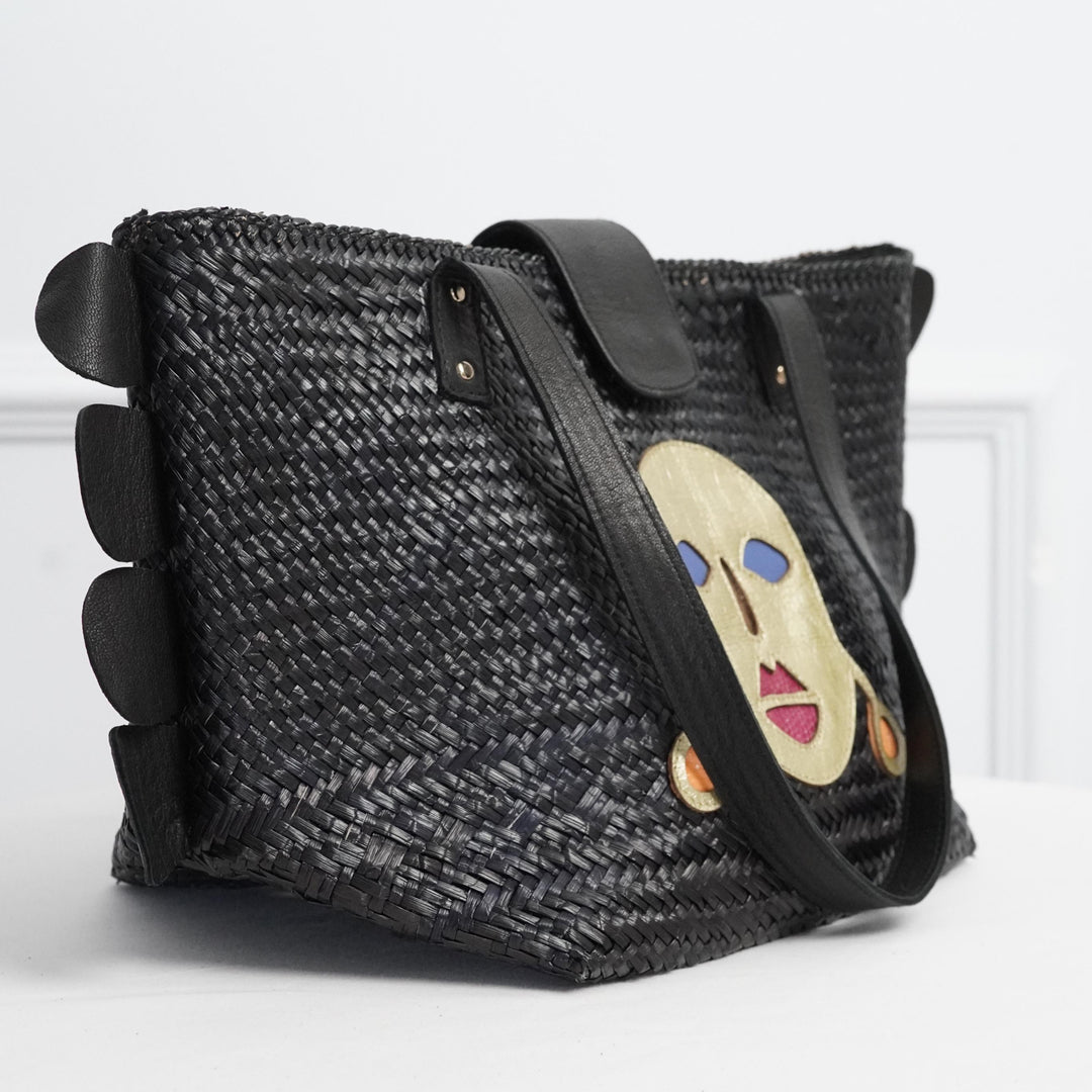 Cantik Woven Basket Tote In Black
