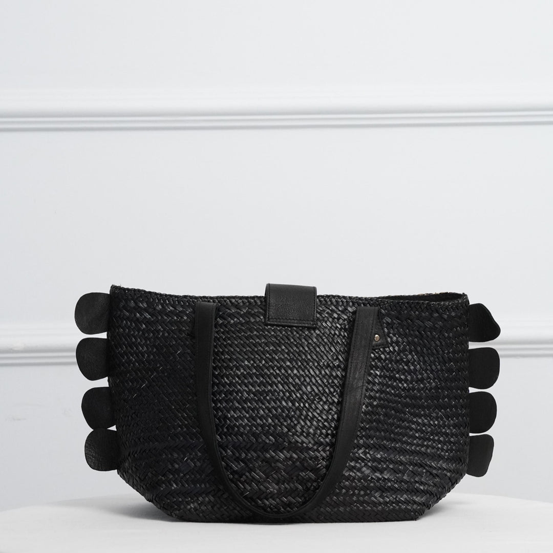 Cantik Woven Basket Tote In Black
